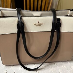 Kate Spade Cream/Tan and Black Tote Bag with Structured Shape and Gold Hardware